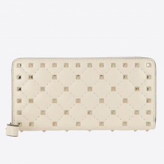 Valentino Rockstud Spike Zip Wallet In White Lambskin Valentino Rockstud Spike Zip Wallet In White Lambskin