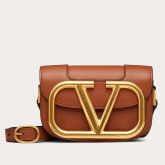 Valentino Small Supervee Crossbody Bag In Brown Leather