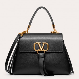 Valentino Small Vring Handbag In Black Buffalo Leather