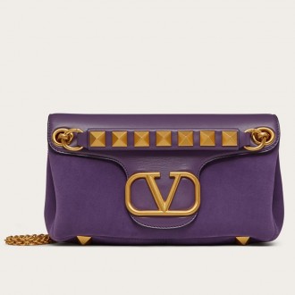 Valentino Stud Sign Shoulder Bag In Purple Nappa Leather Valentino Stud Sign Shoulder Bag In Purple Nappa Leather