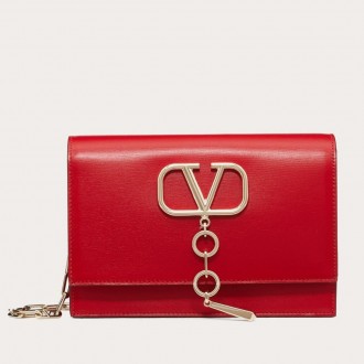 Valentino Vcase Small Chain Bag In Red Calfskin Valentino Vcase Small Chain Bag In Red Calfskin