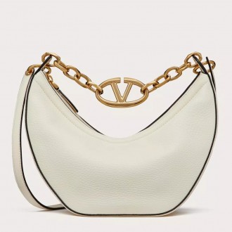 Valentino VLogo Moon Small Hobo Bag with Chain in White Leather Valentino VLogo Moon Small Hobo Bag with Chain in White Leather
