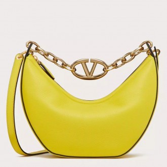 Valentino VLogo Moon Small Hobo Bag with Chain in Yellow Leather Valentino VLogo Moon Small Hobo Bag with Chain in Yellow Leather