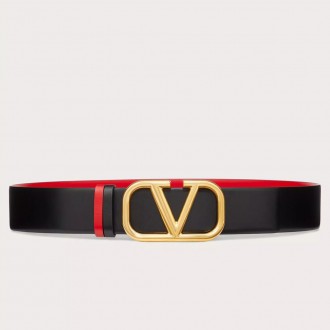 Valentino VLogo Reversible Belt 40mm in Black and Red Calfskin