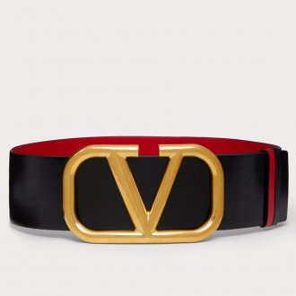Valentino VLogo Reversible Belt 70mm in Black and Red Calfskin