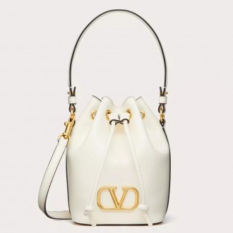 Valentino VLogo Signature Mini Bucket Bag in White Calfskin Valentino VLogo Signature Mini Bucket Bag in White Calfskin