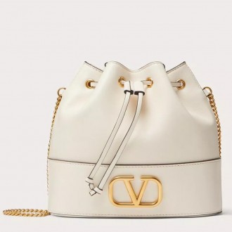 Valentino VLogo Signature Mini Bucket Bag in White Leather Valentino VLogo Signature Mini Bucket Bag in White Leather