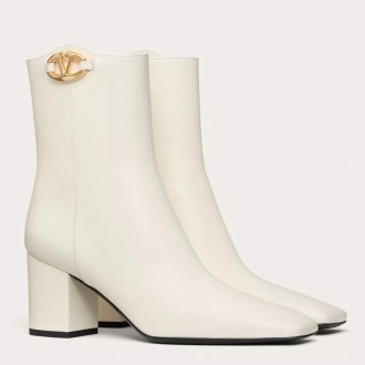 Valentino VLogo The Bold Edition Ankle Boots 70mm in White Calfskin