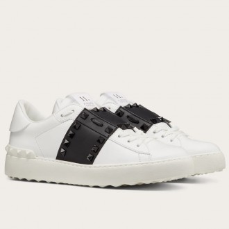 Valentino Women's Rockstud Untitled Sneakers with Black Stripe Valentino Women's Rockstud Untitled Sneakers with Black Stripe