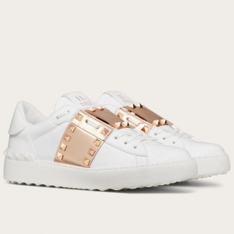 Valentino Women's Rockstud Untitled Sneakers with Gold Stripe Valentino Women's Rockstud Untitled Sneakers with Gold Stripe