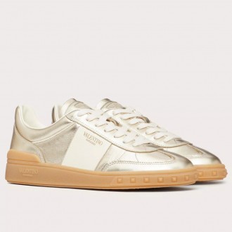 Valentino Women's Upvillage Sneaker in Gold Laminated Leather Valentino Women's Upvillage Sneaker in Gold Laminated Leather