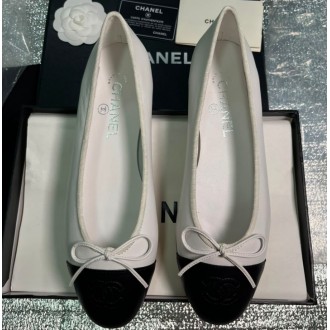 Chanel Ballet Flats Shoes White Black Leather CBFSWBL13 Chanel Ballet Flats Shoes White Black Leather CBFSWBL13